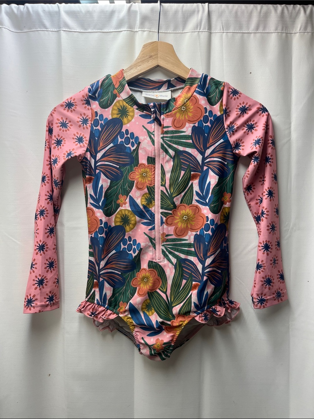 Oopsie Daisy Pink Blue Print Floral Rashguard One Piece Swimsuit- 8
